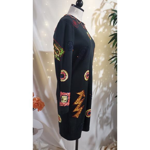 Vtg Liz Claiborne Embellished Sequin Beaded Wool Blend Dress Size SP Artsy Party - Picture 3 of 14